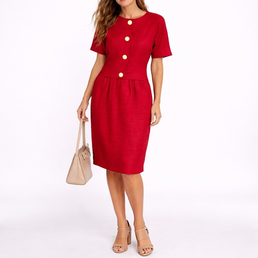 Vtg OSCAR DE LA RENTA Miss O Linen‎ Sheath Midi Dress. Size 14